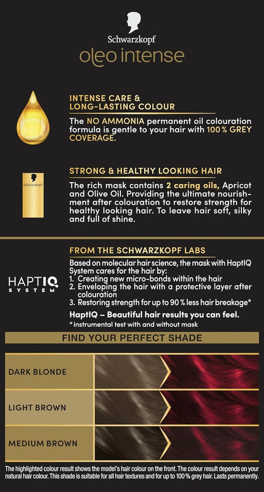 Schwarzkopf Oleo Intense Permanent Hair Colour 5-92 Bright Red | Ammonia Free Oil Hair Dye | 100% Grey Coverage | Long-Lasting Vibrant Red | With HaptIQ System &amp; Caring Oil Mask