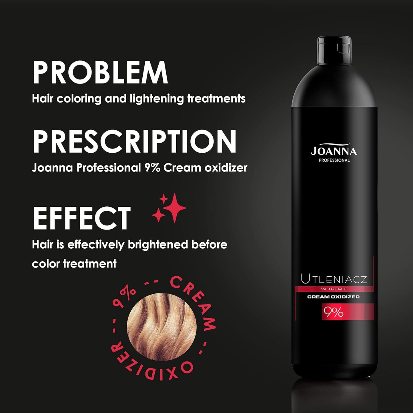 Joanna Professional Hair Dye Oxidant 9% – Cream Developer – Creamy Consistency – Blonding &amp; Dyeing – 1000 g
