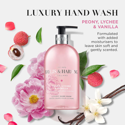 Baylis &amp; Harding Signature Peony, Lychee, Vanilla Hand Wash 500ml (Pack of 3) - Vegan Friendly