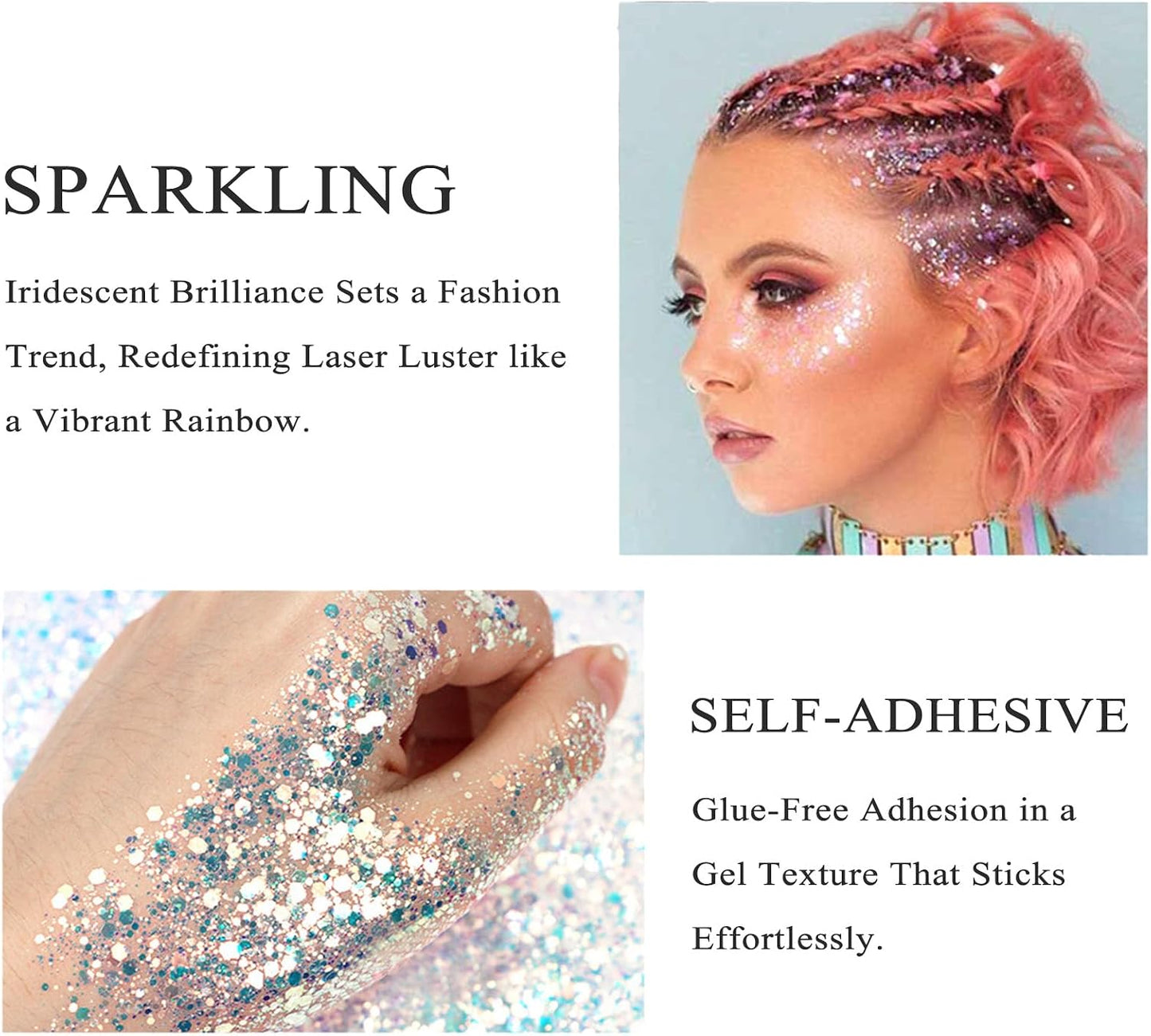 5Pcs Face Chunky Glitter Gel,75ml Mermaid Sequins for Body &amp; Hair &amp; Face &amp; Eye &amp; Lip Festival Holographic Glitter for Party Show Nightclub Art Festival Makeup Decoration,Vegan, Cruelty-Free