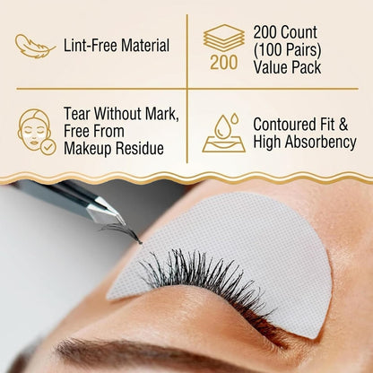 200 Pcs Disposable Eye Pads, Lint-Free Under Eye Patch Stickers | Breathable non-woven fabric, Gentle adhesive surface, Comfortable fit for all shapes, Perfect for lash lift, Salon quality