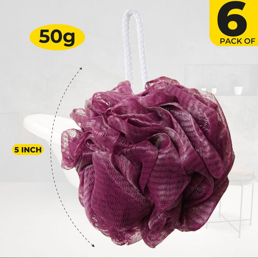 Loofah Sponge Shower Puff – 6 Pack Multicolor Mesh Bath Sponges &amp; Body Scrubbers | Exfoliating Shower Poufs for Men &amp; Women, Durable Bath Puffs for Rich Lather &amp; Gentle Cleaning