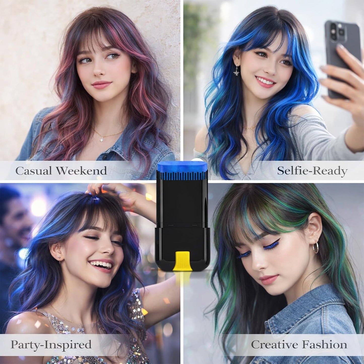 Temporary Hair Dye Pen Washable Hair Colour Stick Quick Drying Disposable Colour for Halloween Cosplay DIY Styling Girls Boys — Vibrant Non Sticky Easy Clean Creative Styling