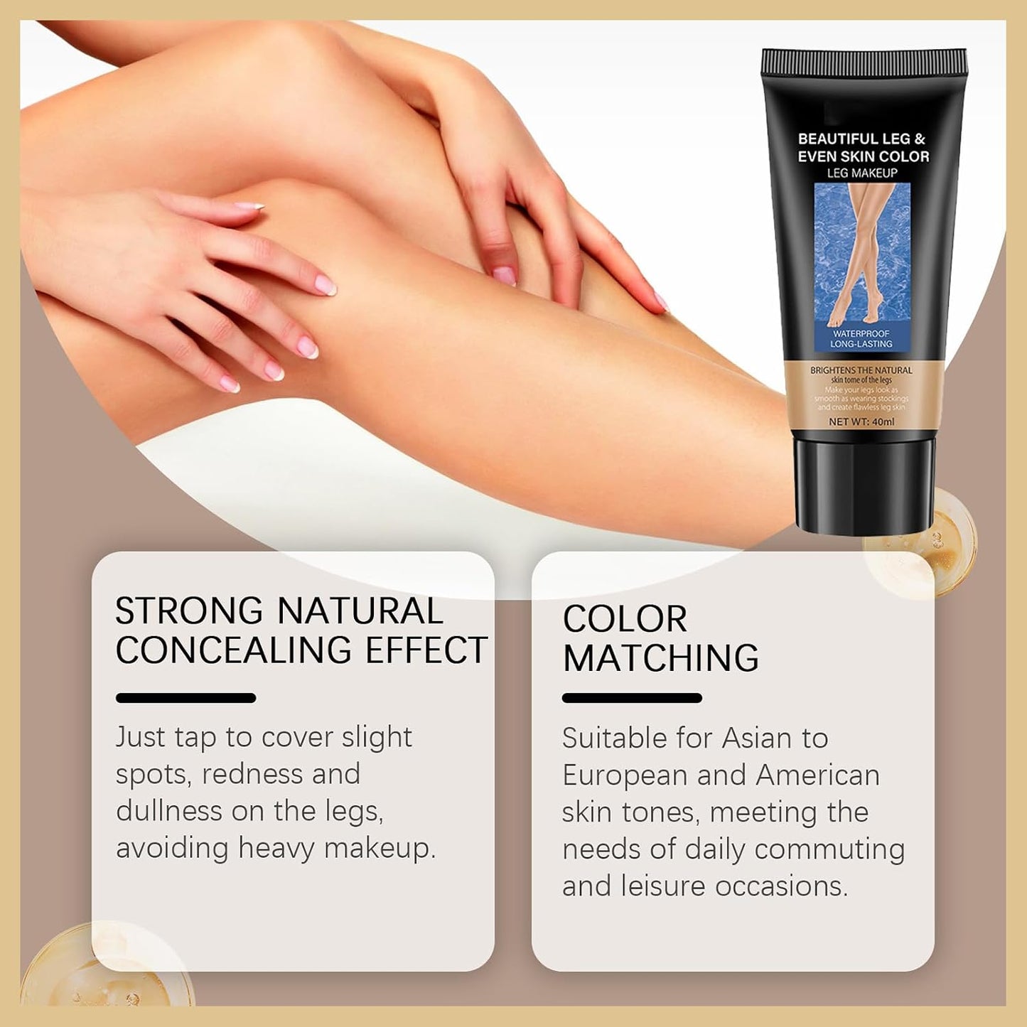 Leg Makeup Cover Veins Concealer with Self Tan Brush Instant Tan Kit - BRONZE - Lightweight Full Coverage for Legs and Body Tattoo Bruise Scar Concealers, Water Resistant No Transfer Easy to Apply