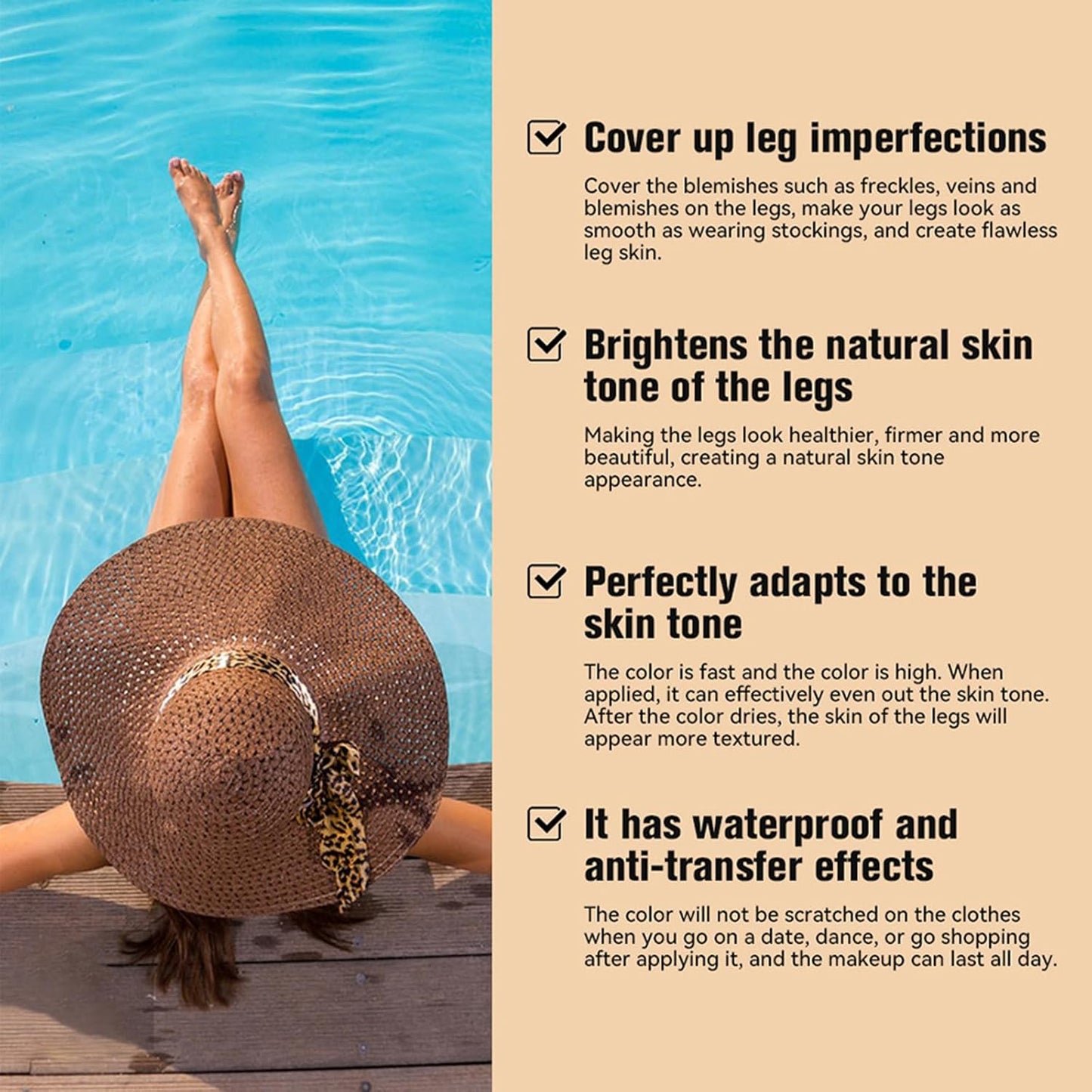 Leg Makeup Waterproof No Transfer,Leg and Body Scar Cover up,Tattoo Cover Up Makeup Waterproof,Long Last Body Foundation (With Brush)
