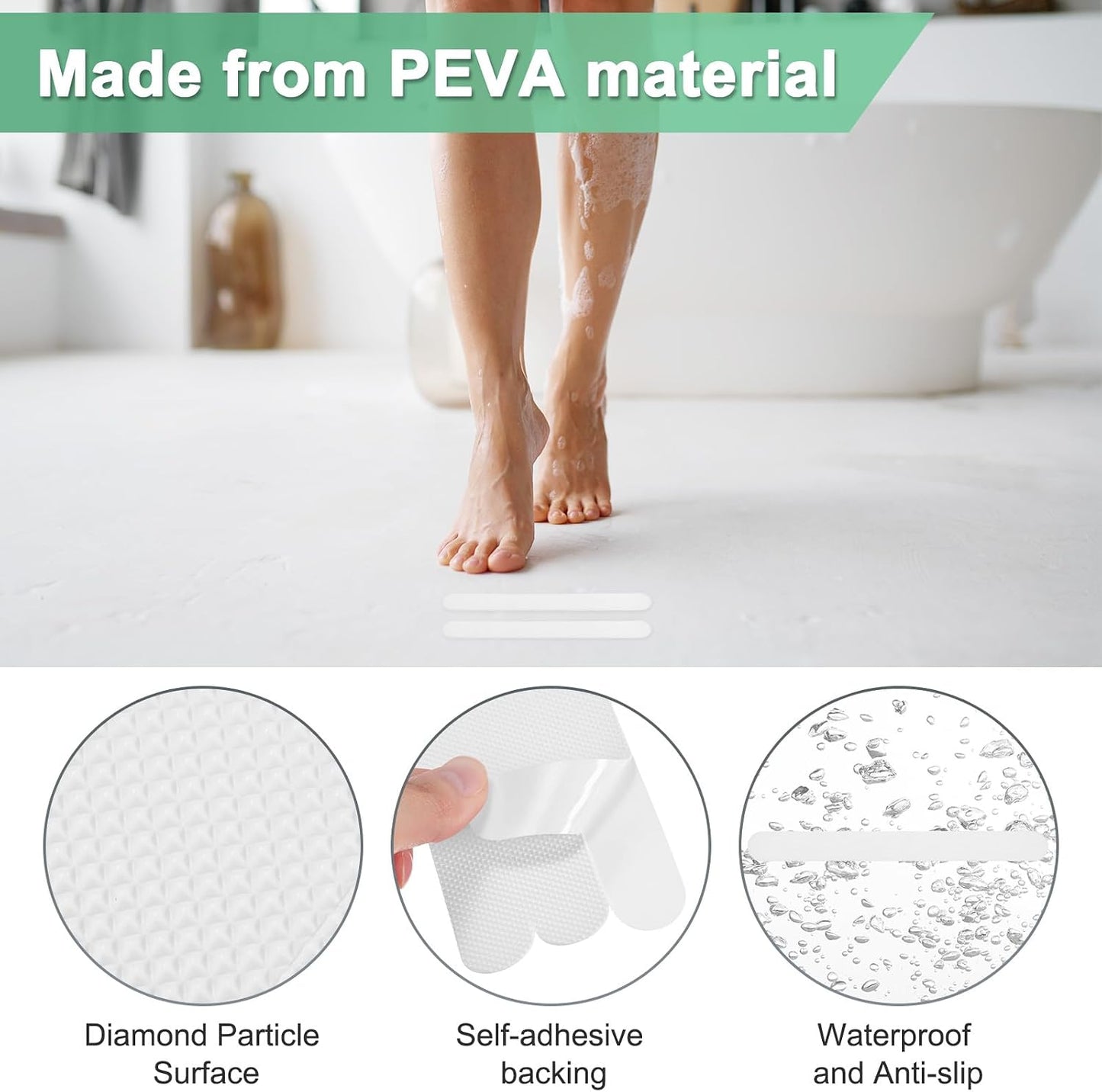 M METERXITY 36 PCS Anti Slip Shower Stickers White Bathtub Non-Slip Stickers Safety Bathtub Strips Adhesive Decals with Scraper for Shower/BathTub/Stairs Steps/Floor/Ladders