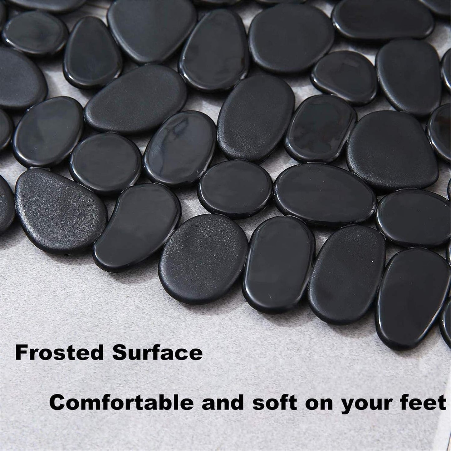 Marsheepy Non-Slip Pebble Bath Mat,Extra Long Anti Slip Bathtub Shower Mat with Suction Cups and Drain Holes for Bathroom,Machine Washable,40 x 88 CM,Black