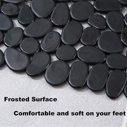 Marsheepy Non-Slip Pebble Bath Mat,Extra Long Anti Slip Bathtub Shower Mat with Suction Cups and Drain Holes for Bathroom,Machine Washable,40 x 88 CM,Black