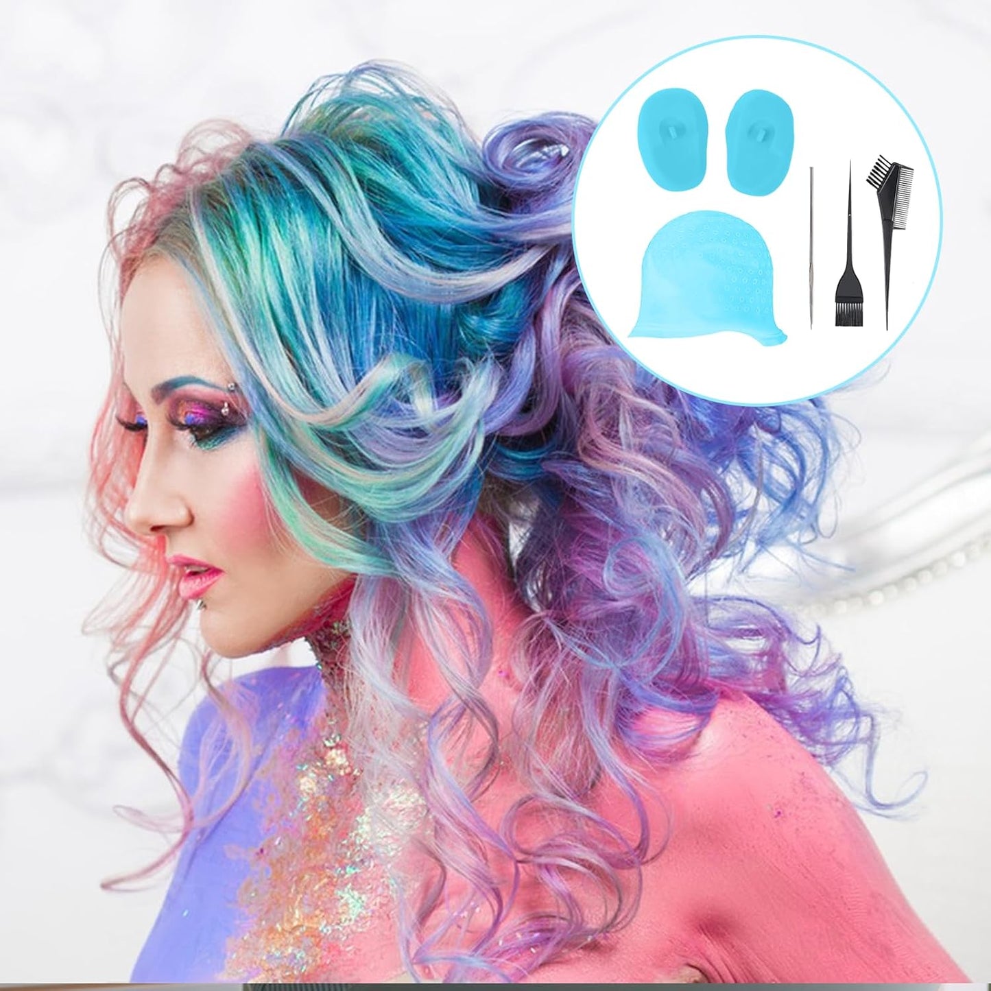 Silicone Highlight Cap Kit, Hair Dye Cap with Hook Needles Hair Dye Comb and Earmuffs, Streaking Cap Hair Highlighting Cap and Hook Kit Hairdressing Dyeing Staining Tools for Women Men