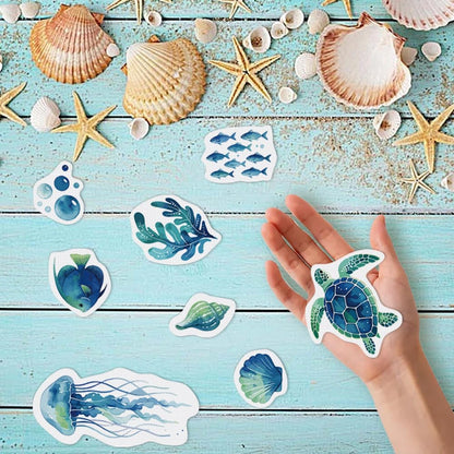 28Pcs 28 Style Large Bathtub Stickers Blue Ocean Theme Design, Shower Floor Anti Slip Decals Sea Turtle Jellyfish Fish Self Adhesive Safety Grips with Scraper for Tub Tiles Bathroom Decor