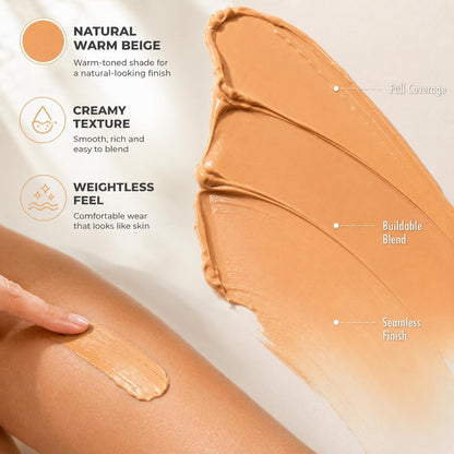 Leg Makeup with Brush, Waterproof Body Makeup for Legs and Body | Natural Warm Beige, Buildable Coverage for Skin, Body Concealer, 100g