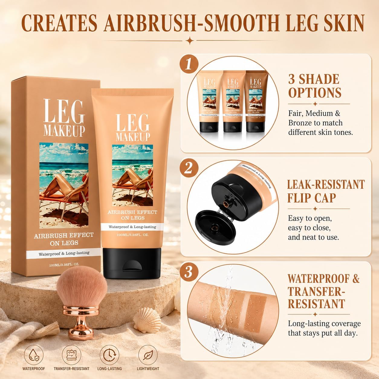 Body Coverage Perfector Waterproof, Leg Makeup Tattoo Cover Up Cream Full Coverage Foundation with Large Brush for Daily Wear