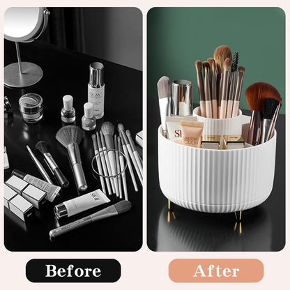 fanado 360° Rotating Makeup Organiser, Makeup Brush Holder, 5 Compartment Makeup and Skincare Storage for Vanity, Desktop, Bathroom (White)