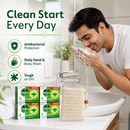 Dettol Soap Original Antibacterial Bar - 4 Twin Pack, 8 x 100g Antibacterial Hand &amp; Body Soap Bar – Disinfects and Kills 99.99% of Germs, Ideal for Handwashing and Cleansing