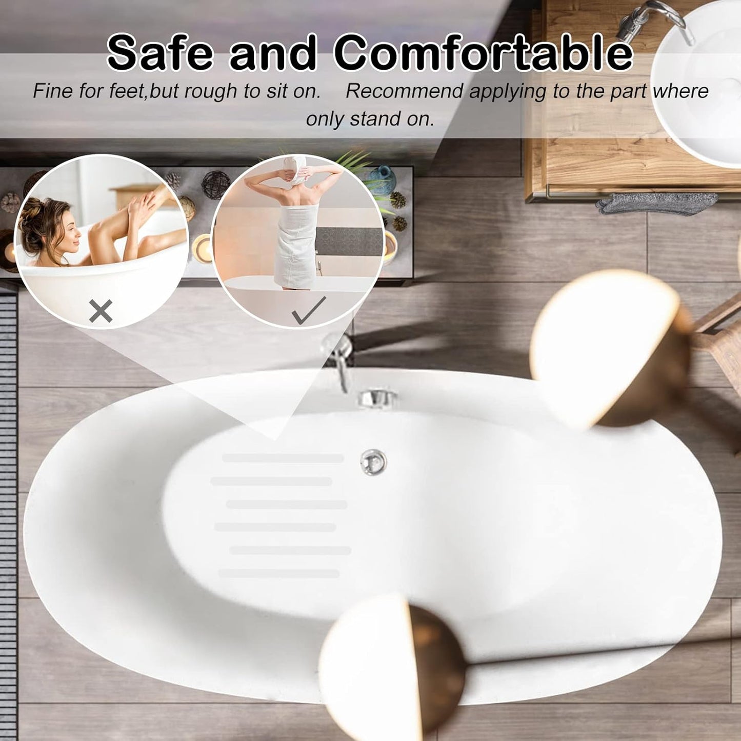 S&amp;X Non Slip Shower Stickers, 2cm x 28cm, 12 Strips Longer Anti Slip Bath Stickers - Fine Grit High Grip Surface, Clear