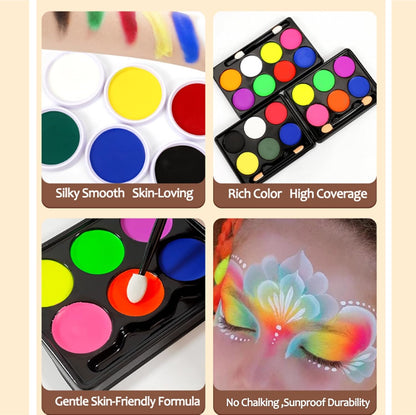 Face Paint Kit with 6 Vibrant Colours for Halloween &amp; Cosplay - Water &amp; Oil Based Makeup Set with Sponge Applicator for Creative Face &amp; Art, Easy Washable Application for Kids &amp; Adults (Blue,