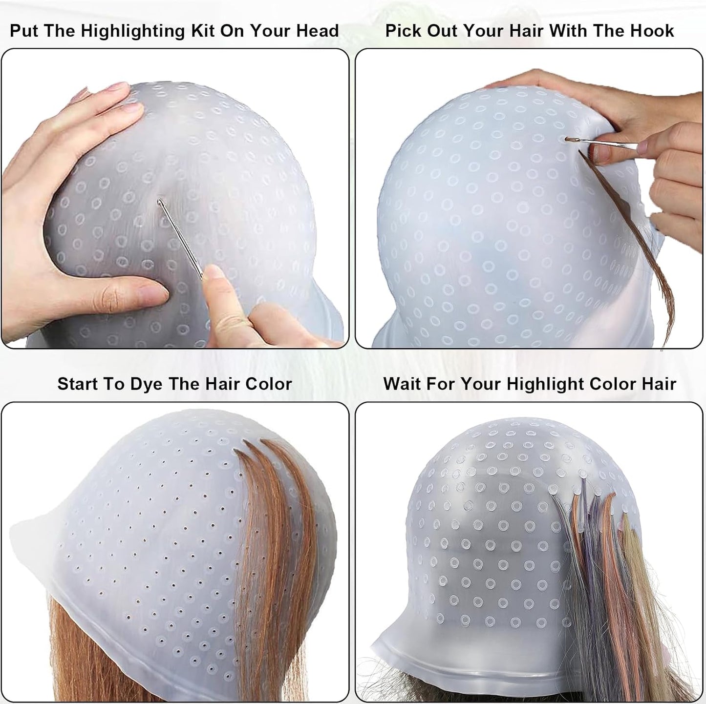 Highlighting Cap Silicone Highlight Hair Cap with Hook Kit, Punched Hole Hair Dye Caps for Coloring Staining, Reusable Hairdressing Tools for Home Salon
