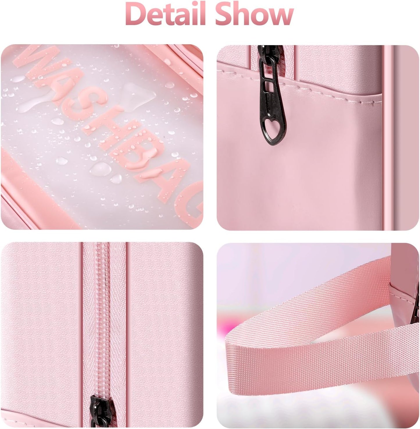 4 Pcs Clear Travel Toiletries Bag for Women, Travel Toiletry Bags Clear Wash Bag for Toiletries, PVC Waterproof Makeup Bag for Women and Girls (Pink)