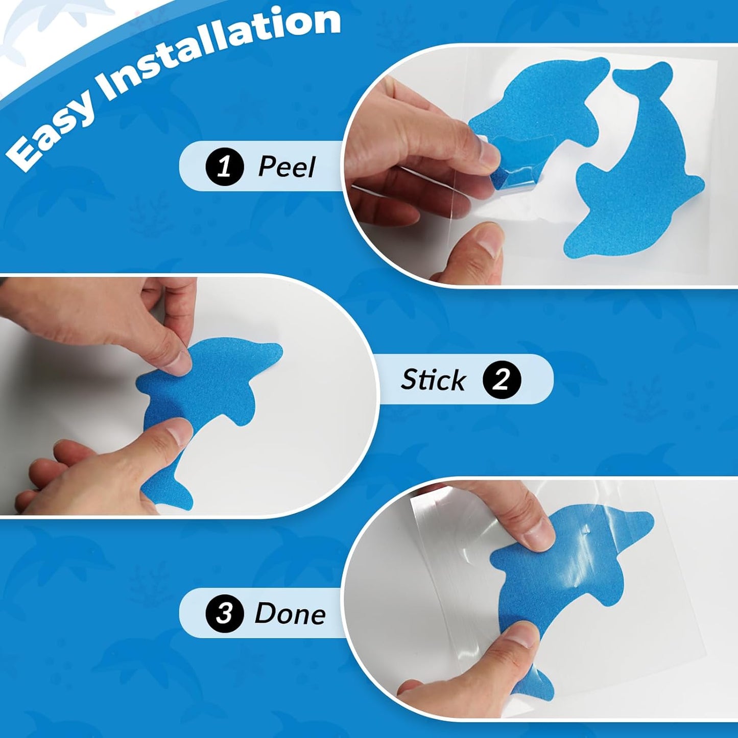 S&amp;X Anti Slip Bath Stickers Kids Friendly – Cute Dolphin-Shaped Non Slip Tape for Bathroom Shower and Tub – Strong Adhesive, Durable Bath Mat Alternative, 12pcs