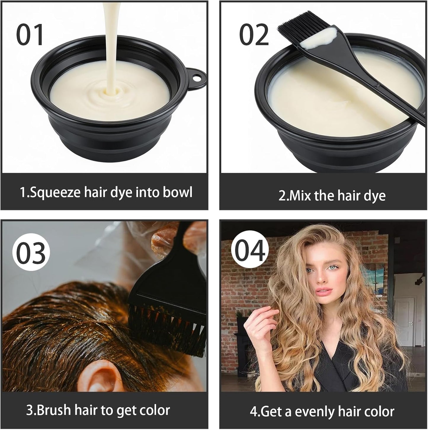 6 PcsHair Dye Bowl and Brush Kit, Hair Colouring Kit, Hairs Coloring Bleaching Kits: 3 PcsHair Dye Brush and Bowl Set, 2 Clips, 1 Mixing Bowls, for DIY Beauty Salon Home