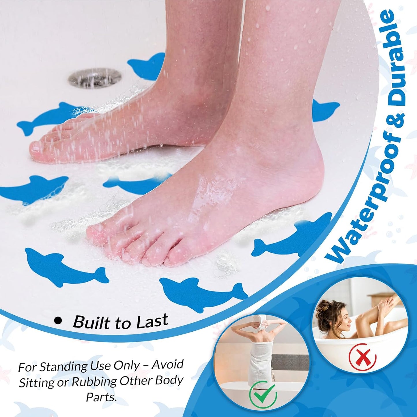 S&amp;X Anti Slip Bath Stickers Kids Friendly – Cute Dolphin-Shaped Non Slip Tape for Bathroom Shower and Tub – Strong Adhesive, Durable Bath Mat Alternative, 12pcs