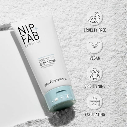 Nip + Fab Glycolic Fix Body Scrub, Made in the UK, Exfoliating Treatment with Glycolic Acid, 6.76 oz (200 ml), Smooths and Refines Skin, Ideal for Rough and Bumpy Skin, For Radiant Skin