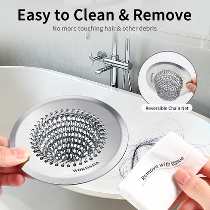 WOKDADA Shower Drain Cover, Fast Drainage Hair Catcher for Shower Drain, Reversible 304 Stainless Steel Drain Protector, Fits Shower, Bathtub, Pop-Up &amp; Regular Bathroom Drains(Patented Product)