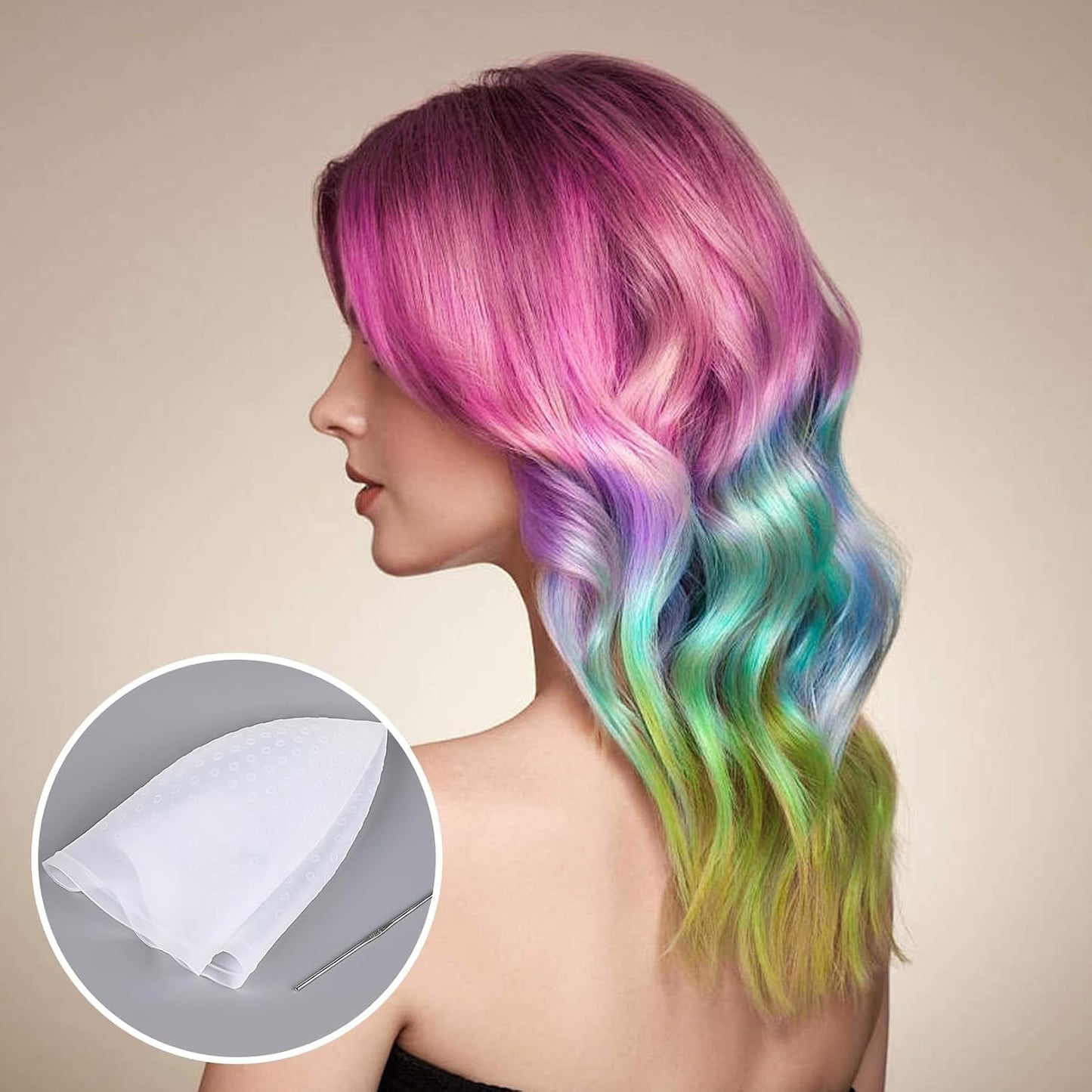 Reusable Silicone Highlighting Cap with Hook Needle – Pre-Punched Hair Highlight Hat for Colouring, Professional Hair Dye Tool for Salon &amp; Home Use (1 Piece)