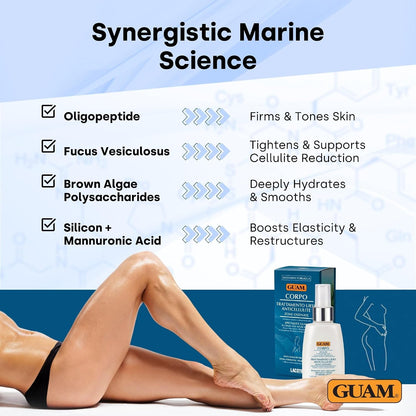 GUAM Seaweed Anti Cellulite Cream for Women with Peptides &amp; Minerals - 100ml Skin Tightening Body Cream for Stubborn Areas on Thighs, Stomach &amp; Buttocks, Firming, Hydrating &amp; Elasticity Support