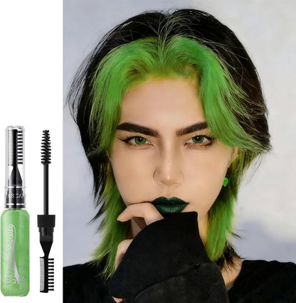Green Hair Chalk Comb, Hot Color Eyelashes Mascara Wash Out, Coloured Hair Spray, Temporary Hair Dye for Men Washable, Christmas Party Cosplay Gifts for Women（15ml）