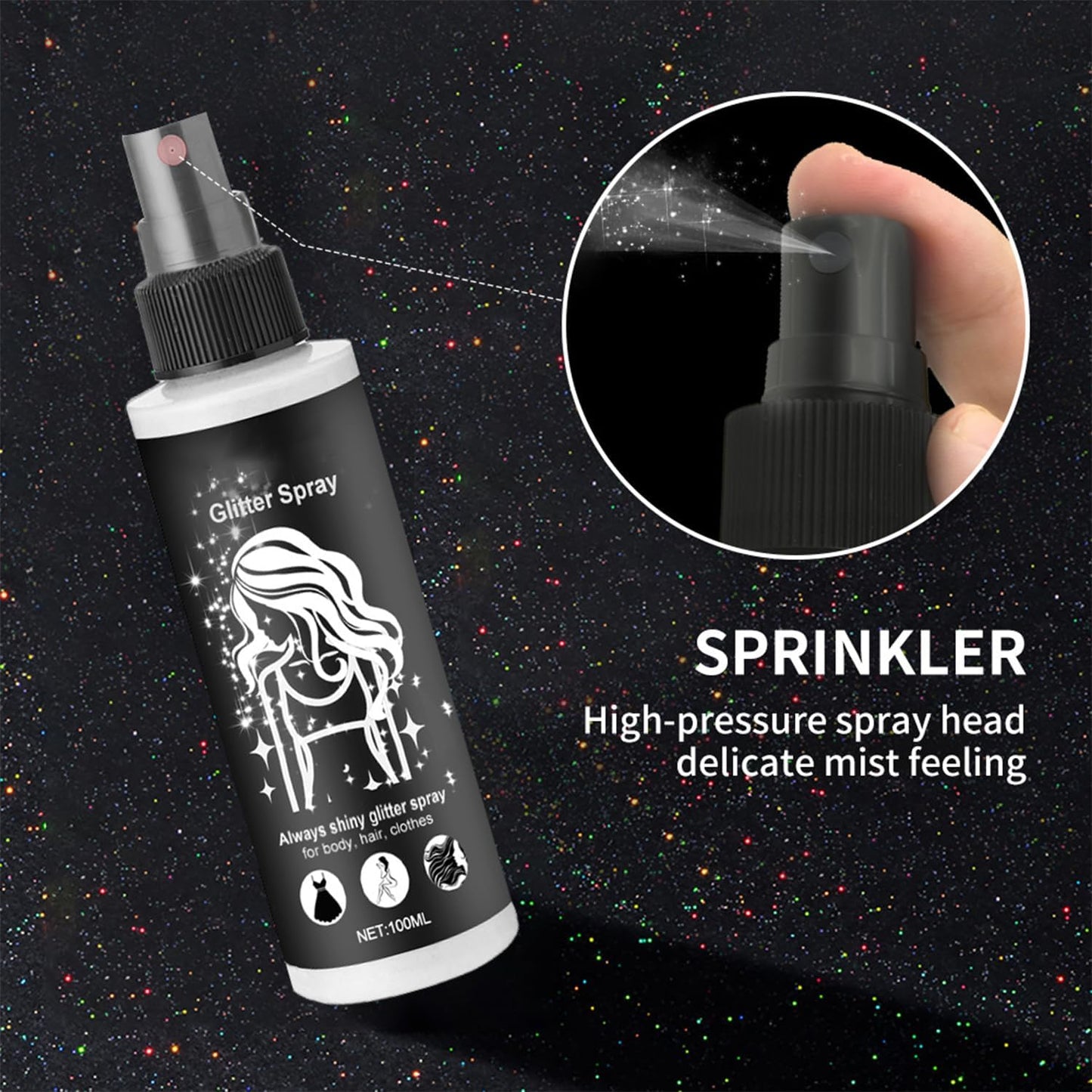 Long-Lasting Silver Hair and Body Glitter Spray, 100ml Shimmer for Face, Multi-Purpose Party and Makeup