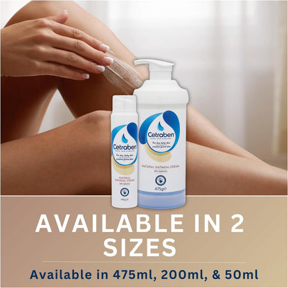 Cetraben Natural Oatmeal Cream, For Dry, Sensitive &amp; Eczema-Prone Skin, Provides 24 Hour Hydration, Soothing, Lightweight and Quick Drying, For Daily use on the Body and Face, 1 x 475g