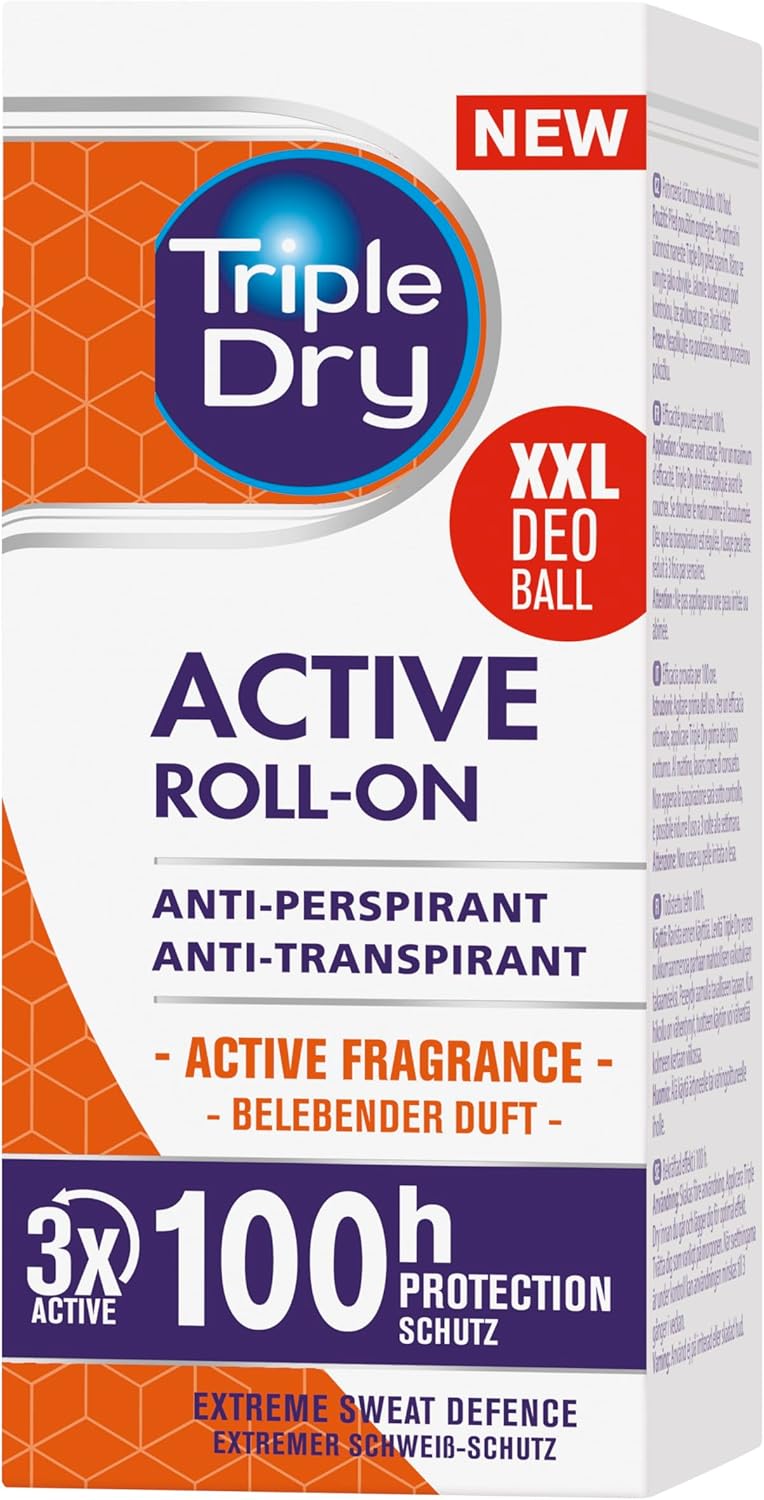 Triple Dry Men | Active Fragrance Anti-Perspirant Roll On 50ml | 100-Hour Protection Against Excessive Sweating | Fights Odour | Triple Active Formula | Clinically Proven | Male