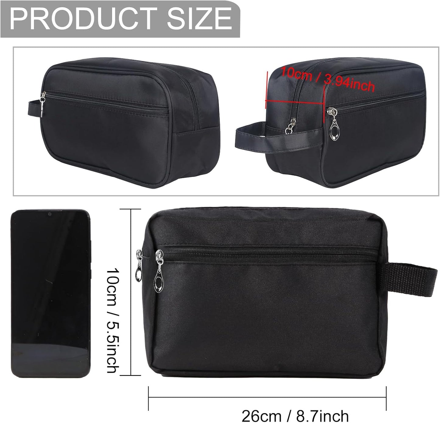 Travel Toiletry Bag for Men Women, Large Portable Wash Bag Water-Resistant Gym Shaving Organiser Tool Bag Shower Bathroom Makeup Bag with Handle Dopp Kit for Travel Essentials Cosmetics Brushes, Black