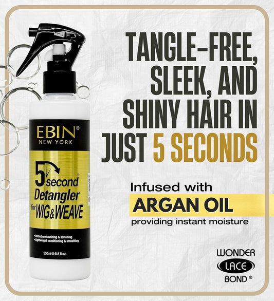 EBIN NEW YORK 5 Second Detangler Wig and Weave | Conditioning Detangling Spray for Human and Synthetic Hair | Tangle-Free Lightweight Shine and Moisture | Vegan and Cruelty-Free | 250 ml