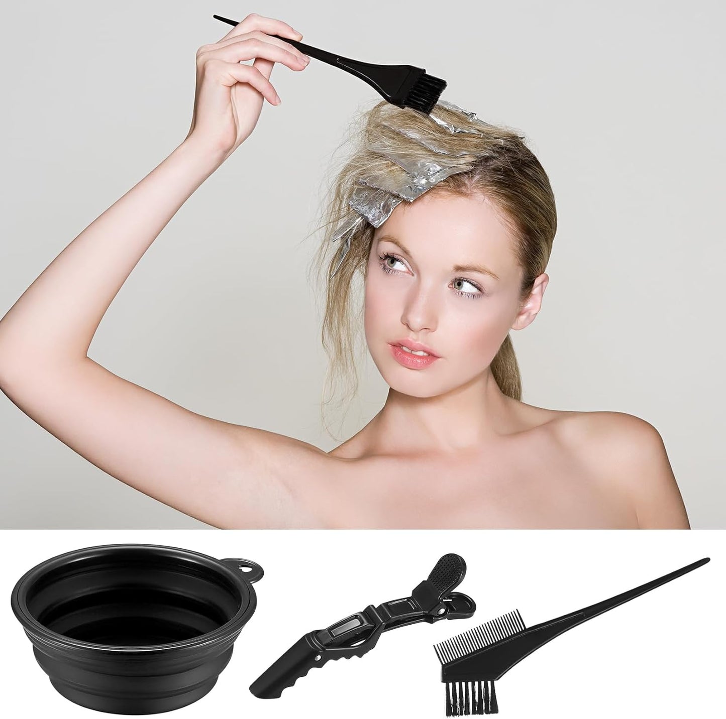 Yibaijia 9 Pcs Tools for Hair Colouring Kit, Hair Dying Tools Kit, DIY Beauty Salon Hairs Bleaching Kits, Dye Bowl and Brush, Including Mixing Bowl, Ear Cover, Shawl, Gloves, Clips