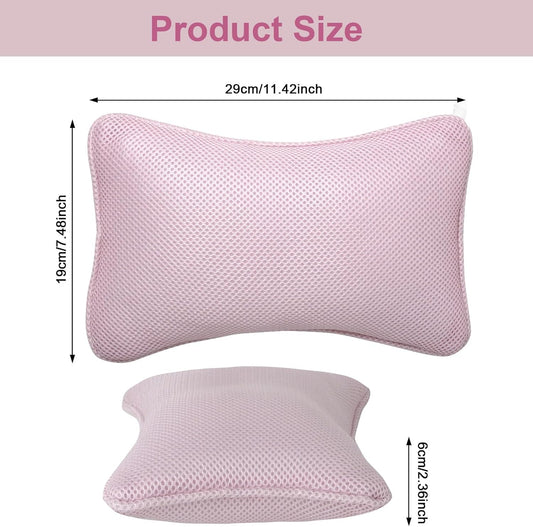 3D Bath Pillow for Bathtub - Breathable Mesh Tub Pillow for Head and Neck, Rectangular BathPillow with 2 Strong Suction Cups, Ergonomic Luxury Bath Pillow for Optimal Neck Relaxation(Pink)