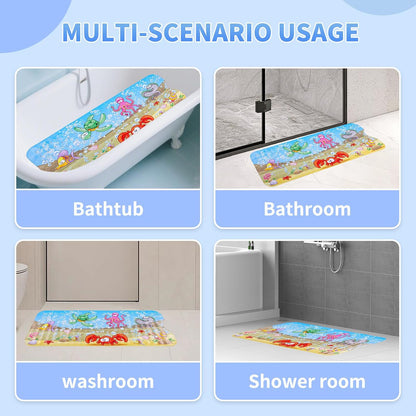 Baby Bath Mats Non Slip Anti Mould 100x40cm Bathtub Mats Extra Long Bath Shower Tub Mat with Suction Cup and Drain Holes,Sea Turtle Cartoon Kids Bath Mat,Machine Washable,for Bathroom Floor