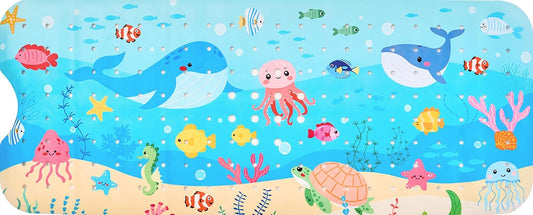 WELTRXE Baby Bath Mat Non Slip Anti Mould, 100x40cm Extra Long Bathtub Mat for Kids, Large Shower Mat for inside bath, Soft Tub Mat with Strong Suction Cups, Cartoon Bathroom Mat, Whale