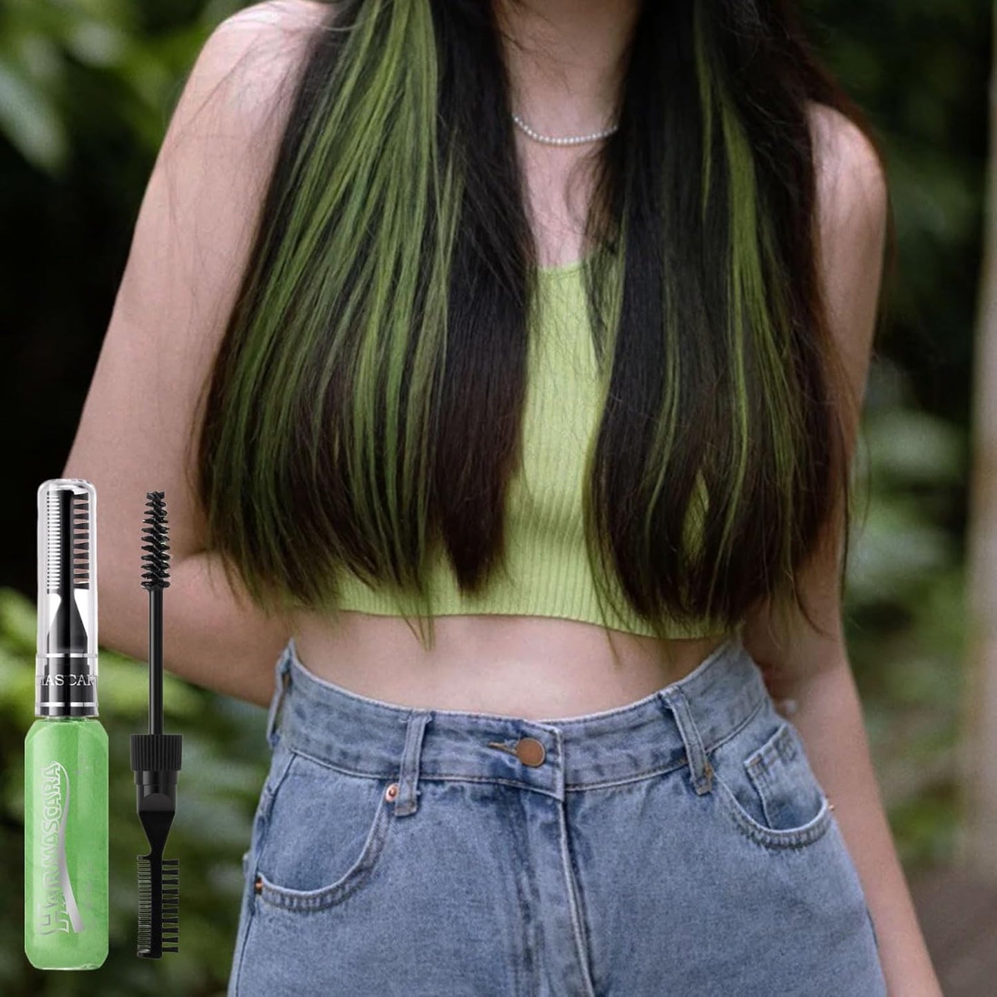 Green Hair Chalk Comb, Hot Color Eyelashes Mascara Wash Out, Coloured Hair Spray, Temporary Hair Dye for Men Washable, Christmas Party Cosplay Gifts for Women（15ml）