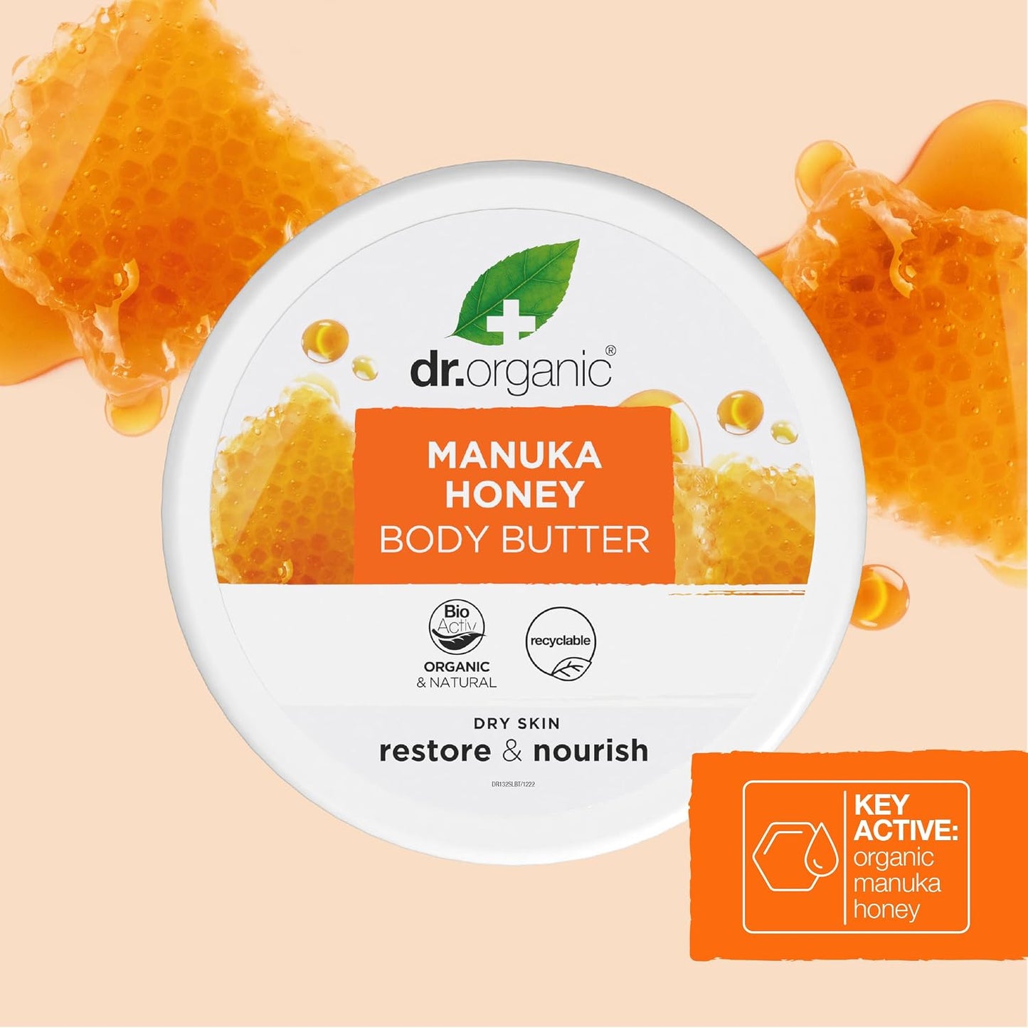 Dr Organic Manuka Honey Body Butter, Moisturising, Dry Skin, Mens, Womens, Natural, Vegetarian, Cruelty-Free, Paraben &amp; SLS-Free, Organic, 200ml