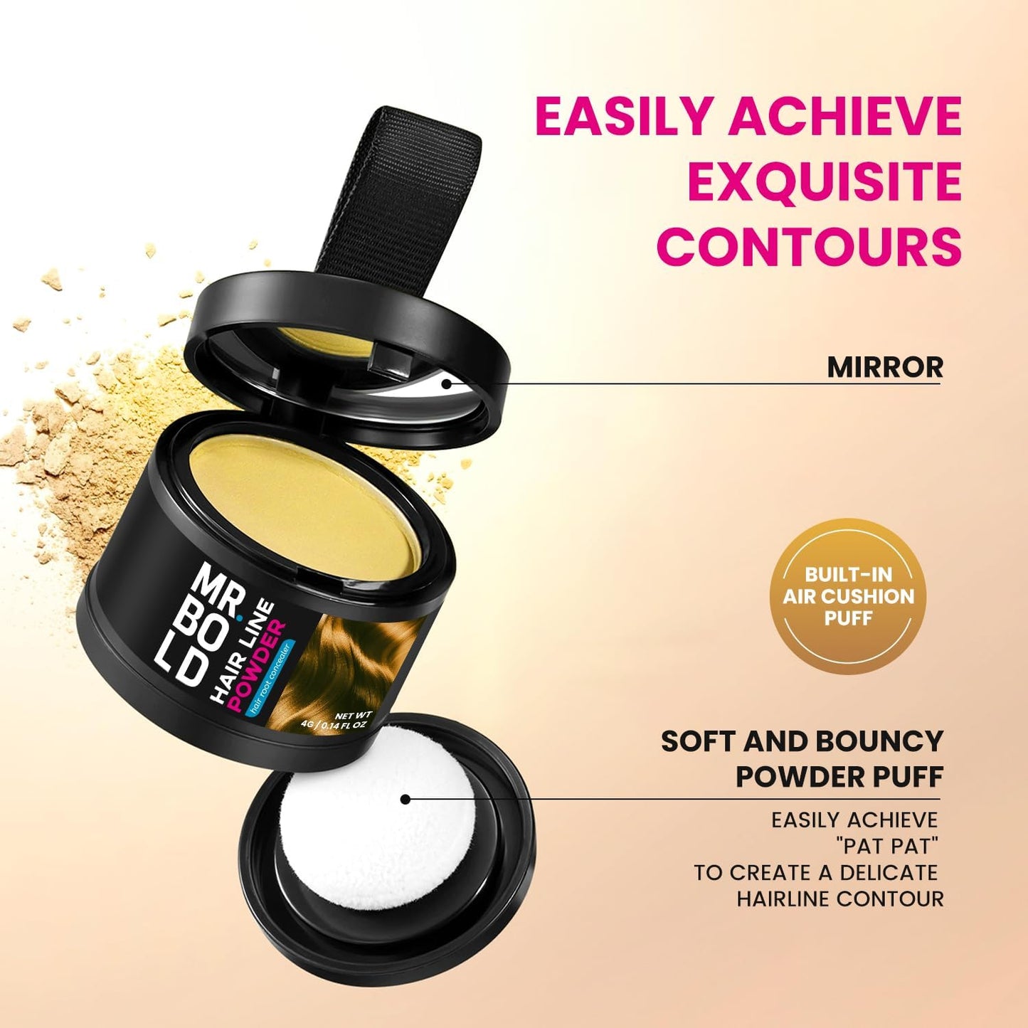 Mr Bold Hairline Powder - Instantly Hair Color Shadow Cover Gray Hair Root Touch Up DARK BROWN Hair Color for Gray Coverage, Hair Shadow Toppers for Women &amp; Men, Thin Hair Powder 4g