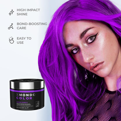 XMONDO Color Super Purple Depositing Mask &amp; Semi-Permanent Purple Dye | Infused with Bond Booster Technology &amp; Hyaluronic Acid for Nourishment, Revitalization &amp; Repair, Vegan Formula, 8 Fl Oz 1-Pack