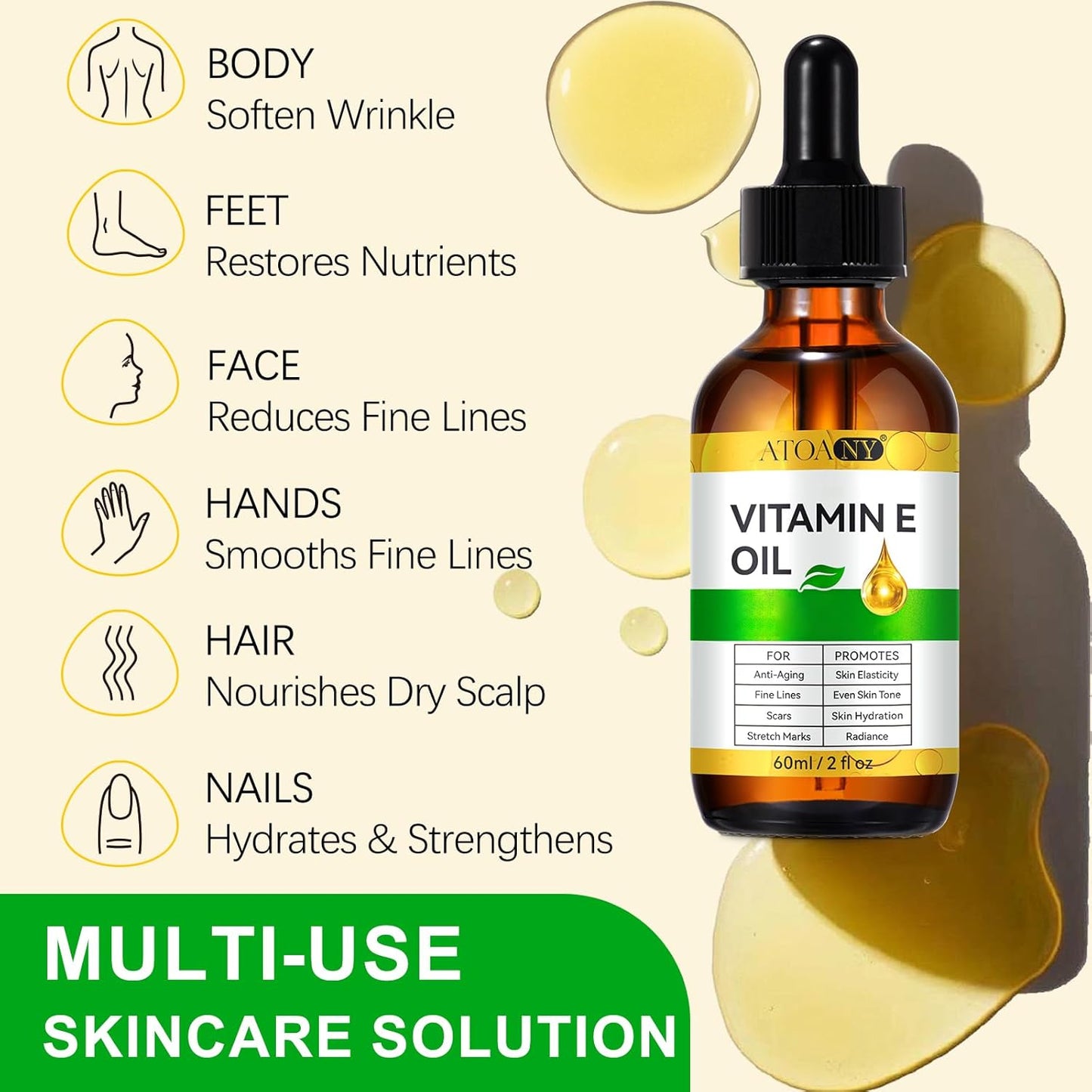 Vitamin E Oil 75,000 IU 60 ml- 100% Pure Vitamin E Oil for Skin, Face, Hair, Body - Natural Antioxidant for Dryness, Wrinkles, Scars &amp; Stretch Marks, Moisturizing and Firming Skin