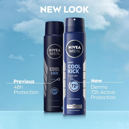 NIVEA MEN Cool Kick Spray Anti-Perspirant (250ml), Deodorant Spray for 72H Protection, Men's Sweat Block Aerosol with Cool-Care Formula, Prevents Odour and Sweat