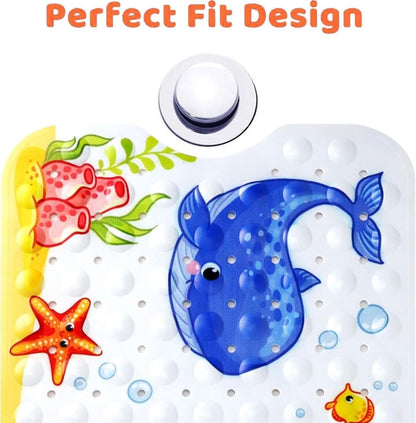 LATERN Bathtub Mat for Kid, 100CM x 40CM Extra Long Bath Tub Mat Anti Slip Shower Mat with Suction Cups and Drain Holes for Bathroom Wet Floor - Machine Washable (Octopus)