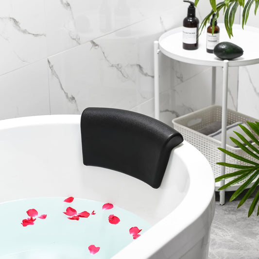 Bath Pillow, Waterproof Bath Pillow, 3D Ergonomic, Bathtub Pillow with 2 Non-Slip Suction Cups, Non-Slip Premium Bath Cushion, Ergonomic Bathtub Pillow for Bathroom Home Spa Headrest - Black