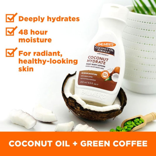 Palmer's Coconut Oil Body Lotion with Vitamin E 250ml – Deep Hydration Moisturiser for Dry Skin, 48 Hour Moisture, Nourishing Daily Body Cream with Spatula