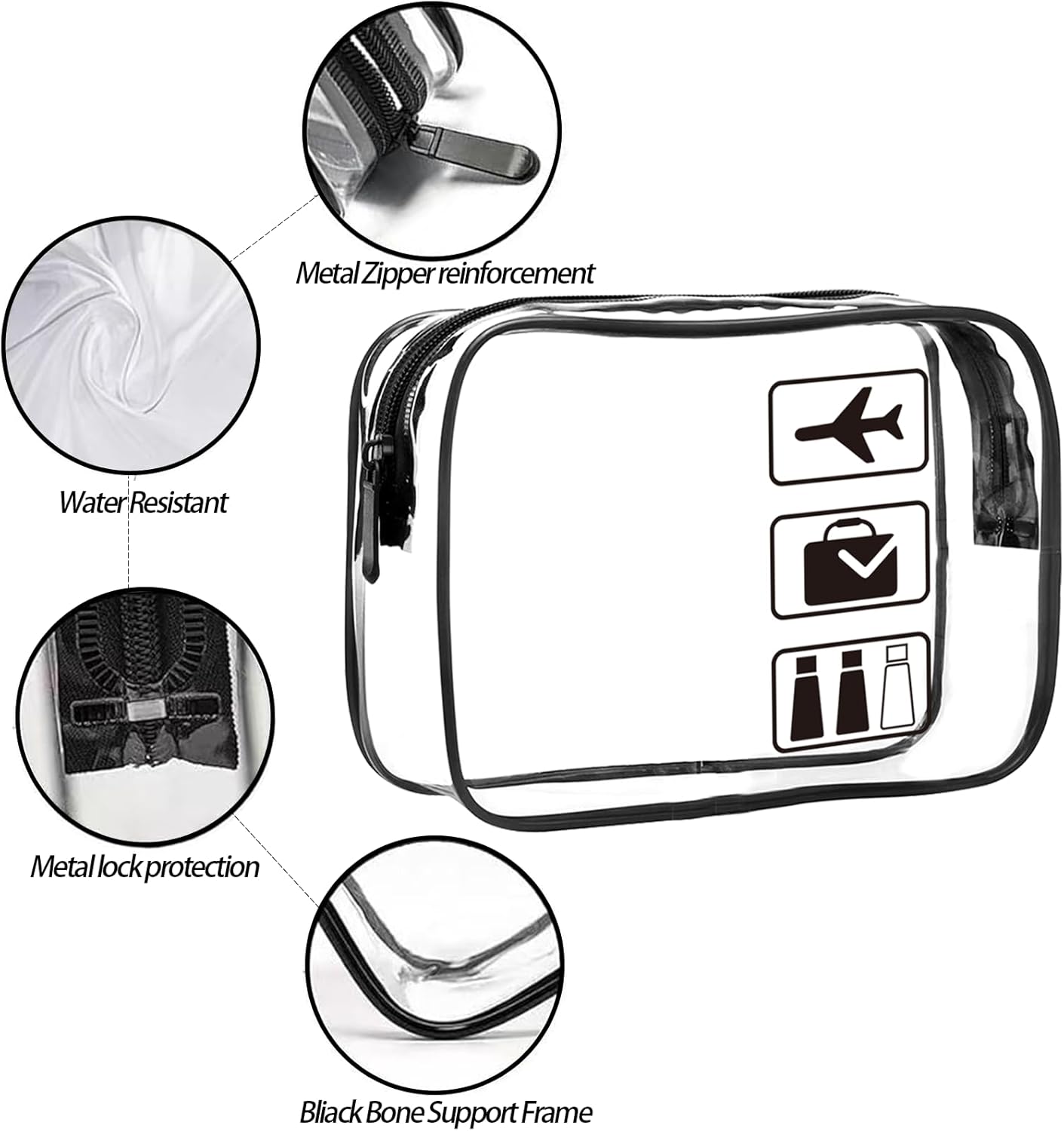 Clear Travel Toiletries Bag, 2 PCS TSA Approved Toiletry Bag with Zippers Travel Essentials PVC Waterproof Cosmetic Clear Makeup Bag for Women and Men, Travelling and Holiday