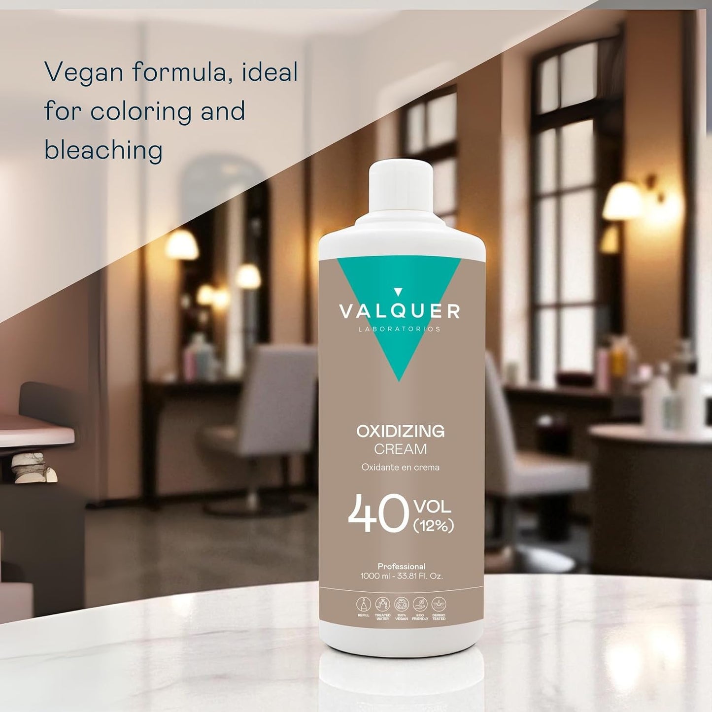 VALQUER Stabilized Hydrogen Peroxide Cream 40 Vol. | 1 L | Professional Cream Developer for Hair Colour &amp; Bleaching | 12% Stabilized Formula | Vegan